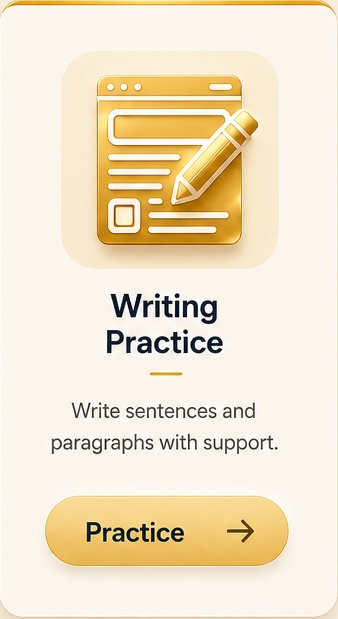 Writing practice. Write, check goals, and revise with feedback.